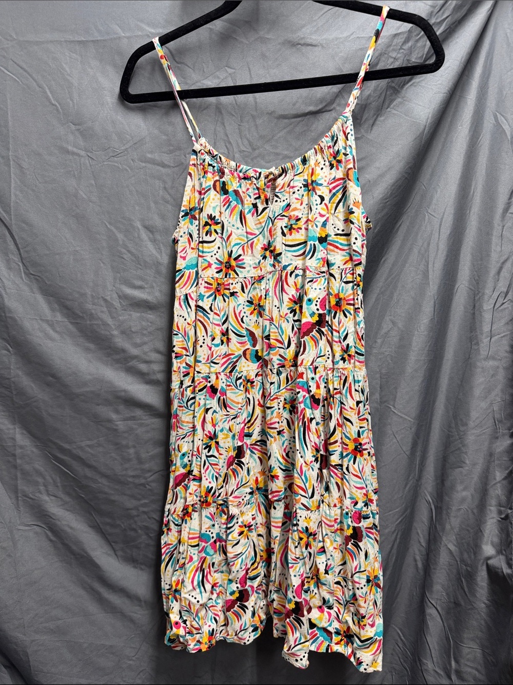 Ariat Cream Floral Tiered Mini Dress with Multicolor Print
